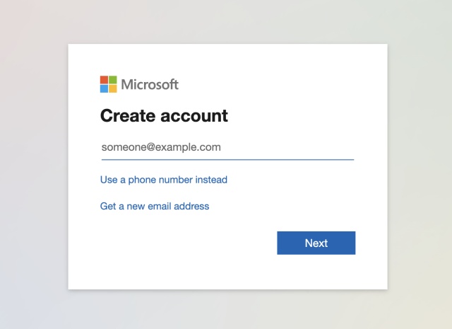 An image showcasing the Microsoft account creation page