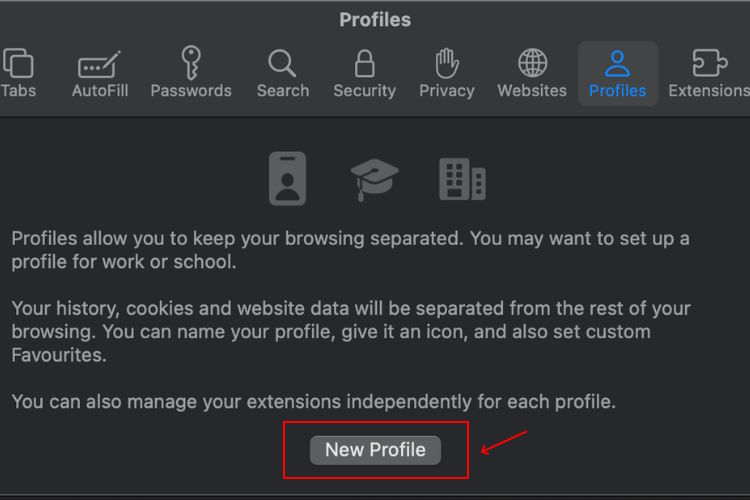Crear un nuevo perfil en Safari en Mac