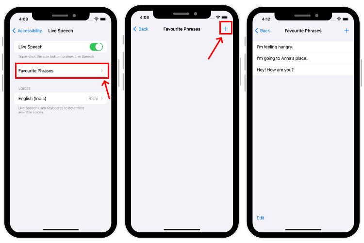 Create phrases in Live Speech on iPhone