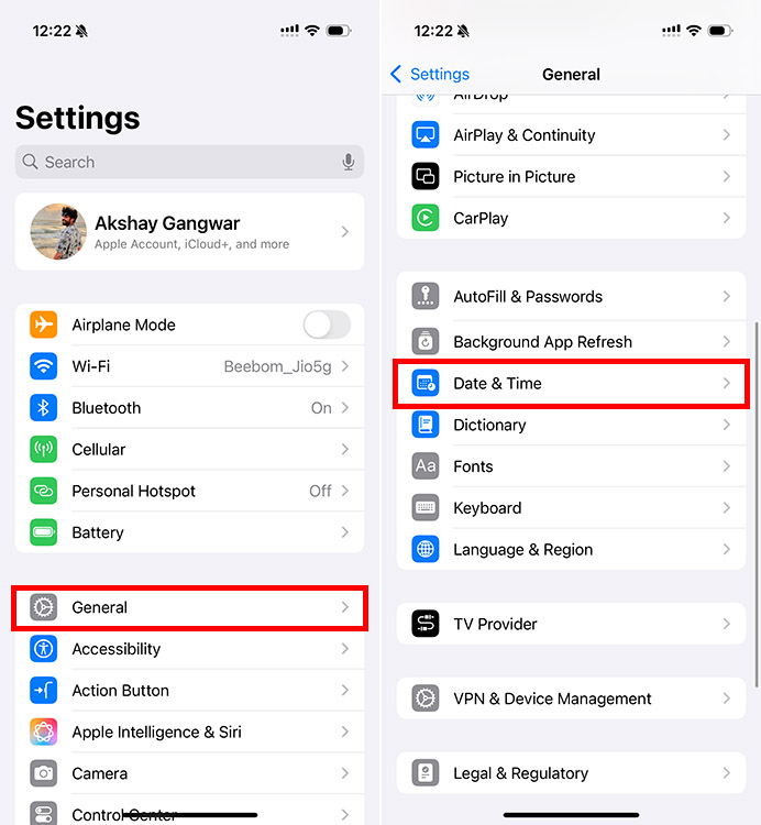 Date and Time settings on iPhone