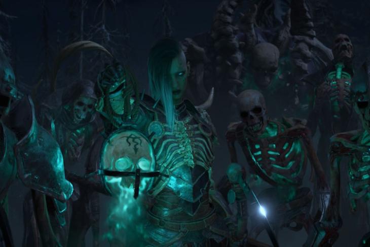 Diablo 4 Necromancer summoned skeletons using the Book of the Dead