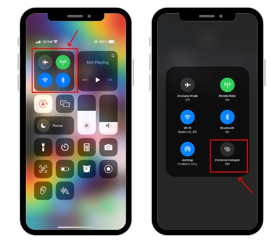 Disable Personal Hotspot from Control Center
