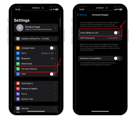 Disable Personal Hotspot from iPhone Settings
