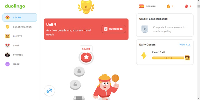 Learning Spanish on Duolingo