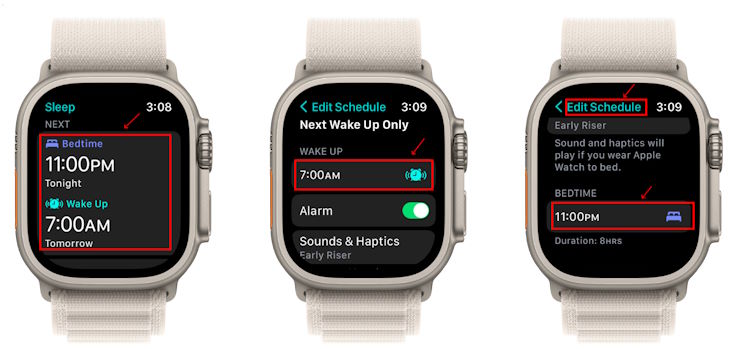 Edit Sleep Schedule for Next Day in Apple Watch Sleep App