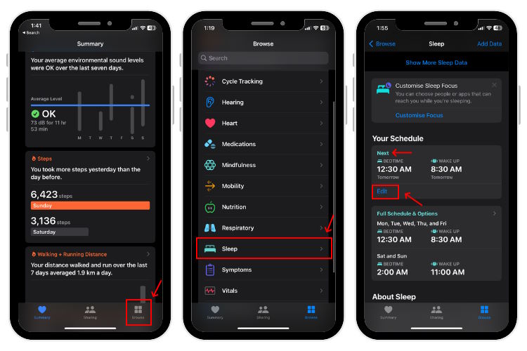 Edit Sleep Schedule for Next Day in Sleep App