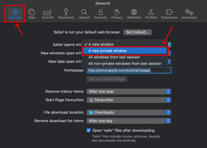 Enable Incognite Mode by default in Safari on Mac