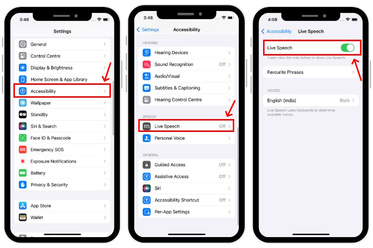 Enable Live Speech in Accessibility Settings on your iPhone