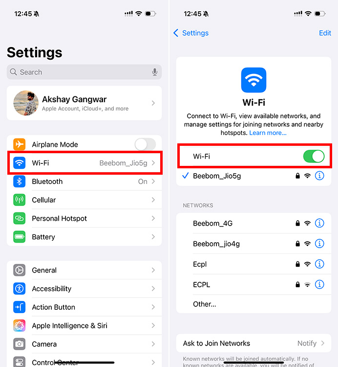 Steps to enable WiFi on iPhone