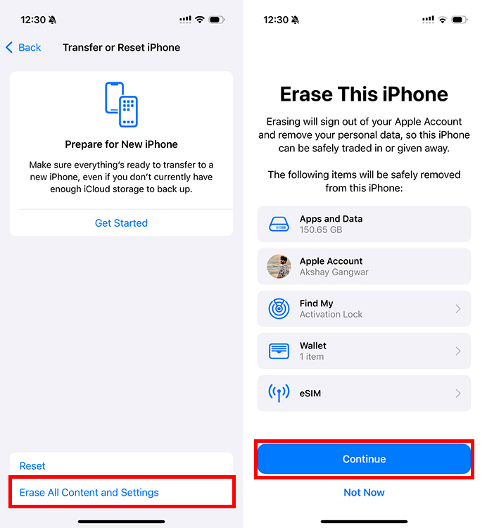 Erase all content and settings and factory reset iPhone