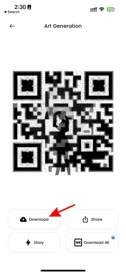 A screenshot showing the final QR code generation