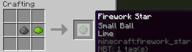 Crafting recipe of a basic firework star in Minecraft