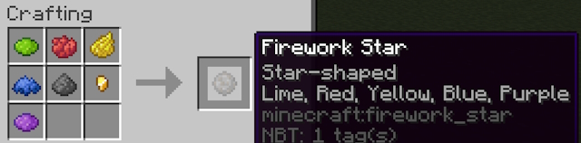 Crafting recipe of a firework star with an additional item in Minecraft