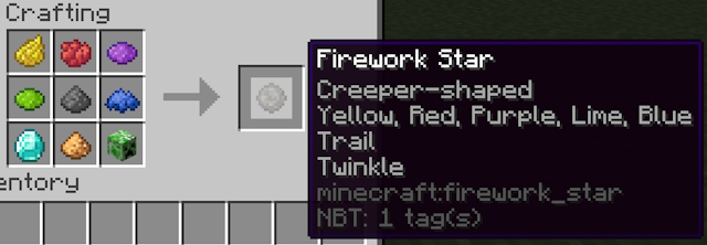 All possible ingredients in a crafting recipe for a firework star in Minecraft