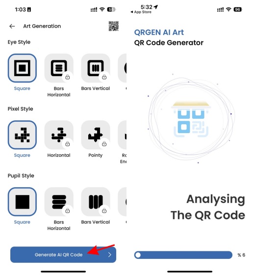 A screenshot showing the generate AI QR code button and the waiting screen