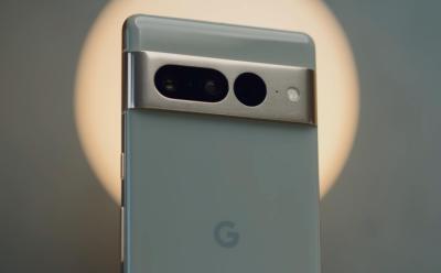 Google Pixel 7 Pro in Green color option showcased with a gray background