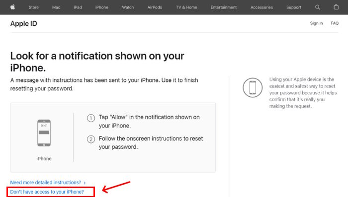 iForgot.com option to reset Apple ID without phone