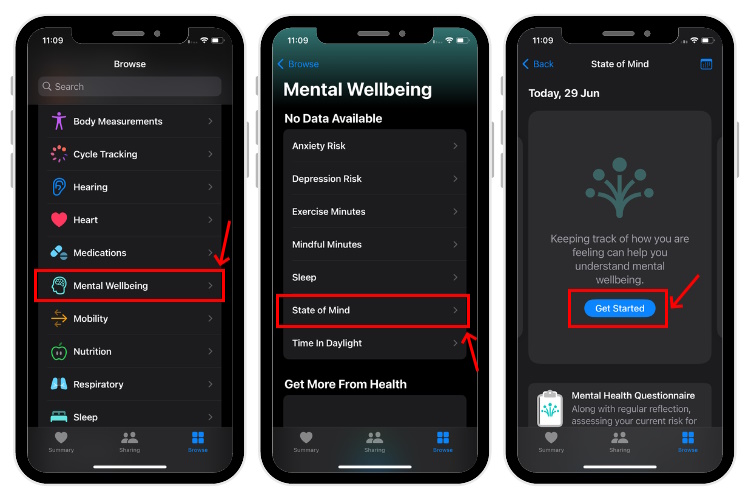 Mental wellbeing option on iPhone Health app