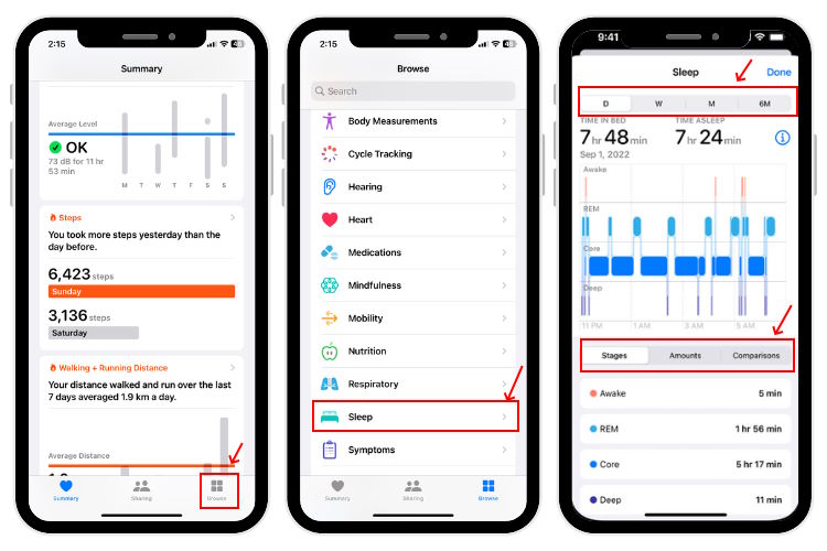 Sleep data metrics on Apple Watch