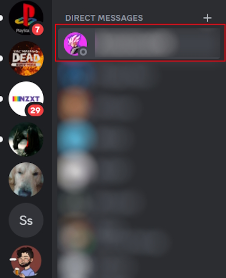 Direct Messages section Discord