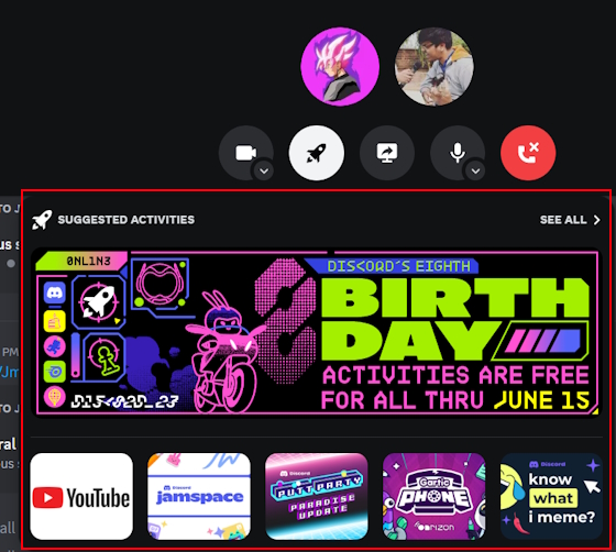Suggested Activities pop up Discord