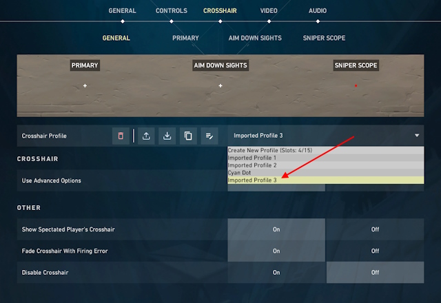 Imported Crosshair Profile in Valorant