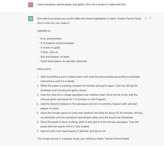 Improvise recipes on ChatGPT