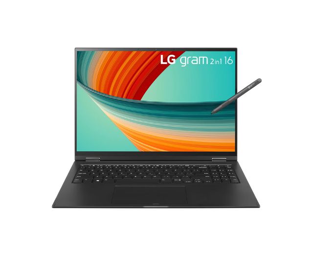 LG Gram 2-in-1 laptop placed on a white background