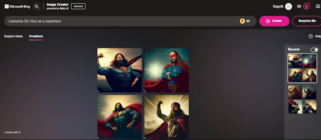 Leonardo Da Vince as a superhero prompt on Bing AI Image Creator