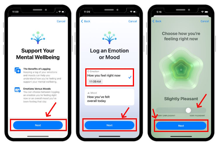Log your Emotions in the Mental Wellbeing on iPhone