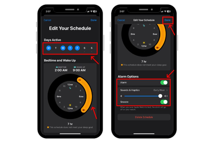 Make changes to the full sleep schedule on iPhone