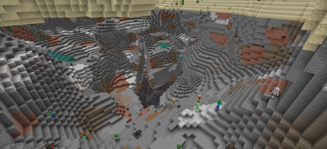 Massive cave with lots of exposed ore veins and hostile mobs