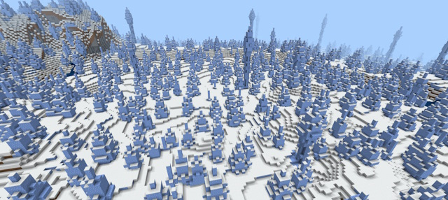 Bedrockzaad met het spawn -punt in het ijspieken Biome in Minecraft 1.20