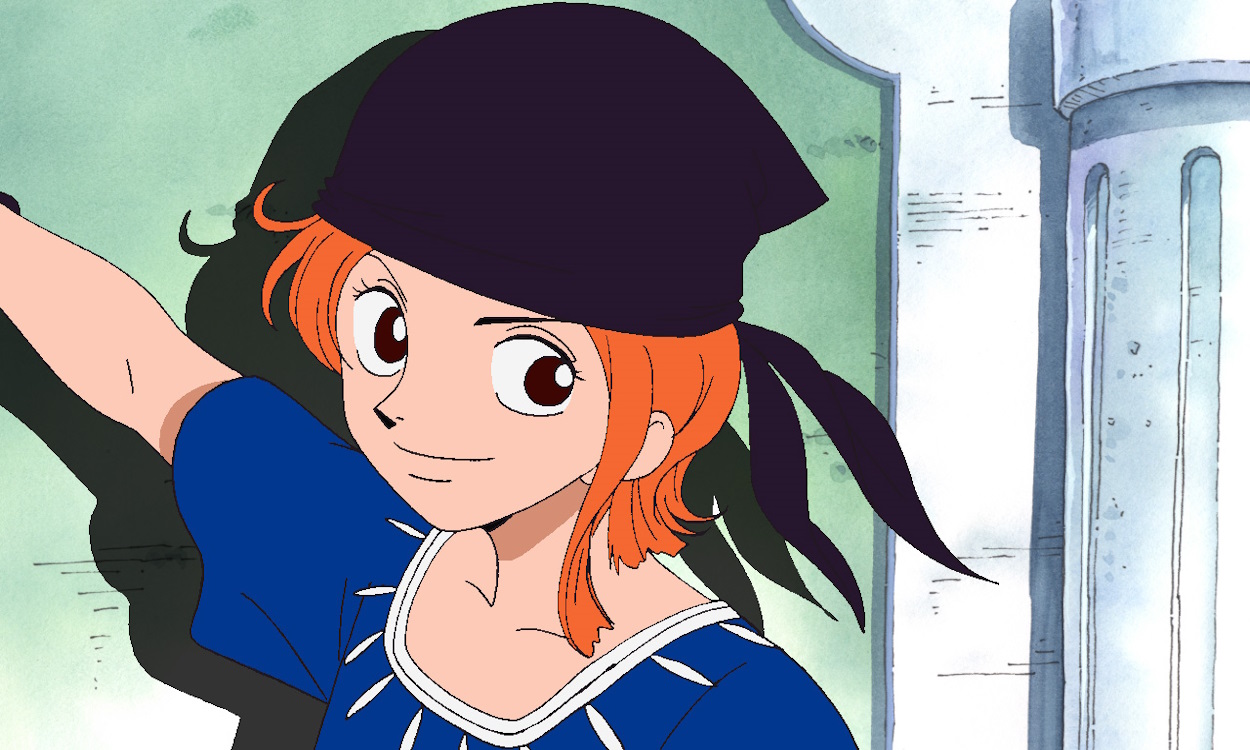 Nami wearing a bandana in pre-timeskip period of One Piece.