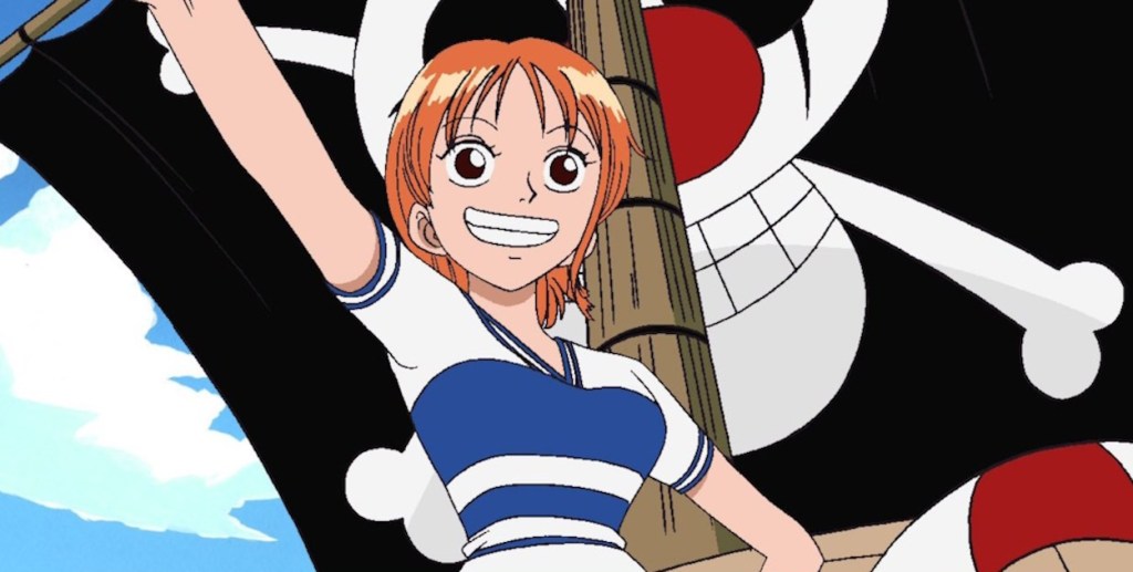 Nami bidding goodbye in Buggy's Ship in One Piece