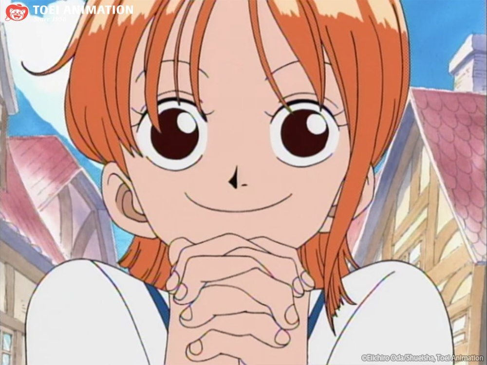 Nami asking Luffy in One Piece.