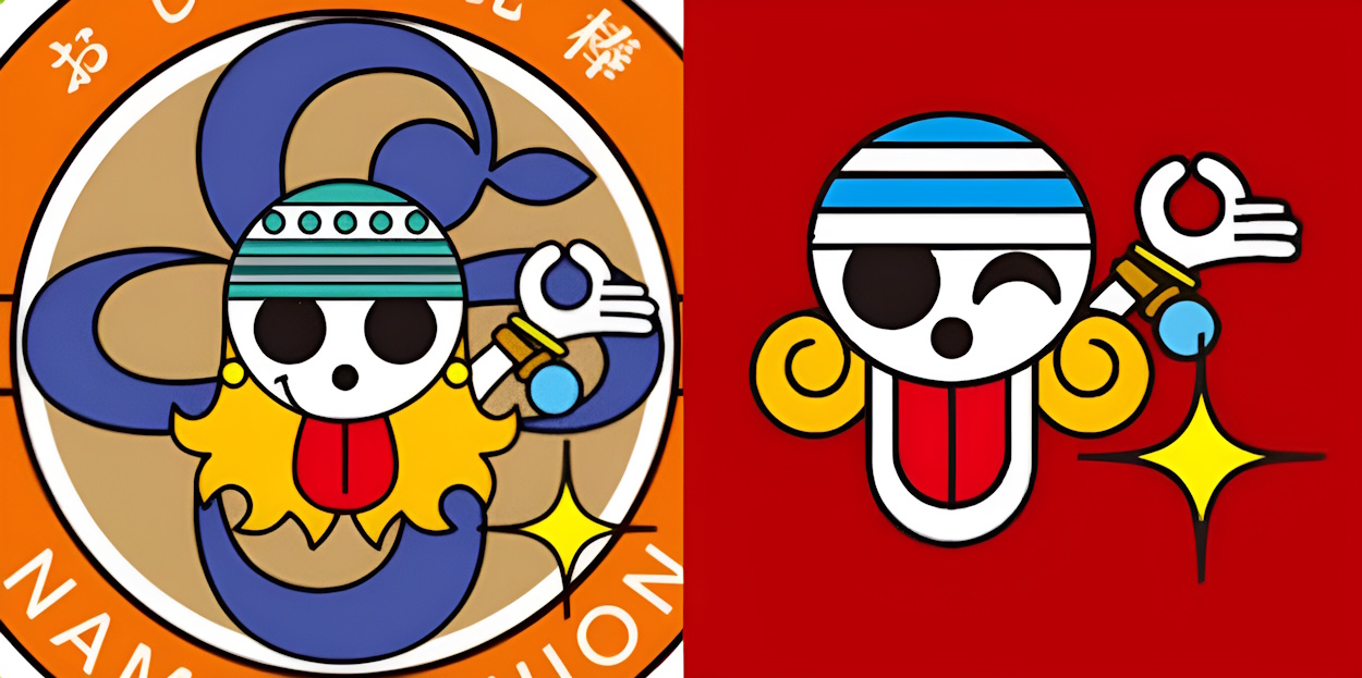 Nami's different jolly rogers drawn by Oda.