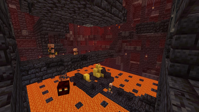 Center platform of the treasure room bastion where the chests contain the netherite upgrade in Minecraft