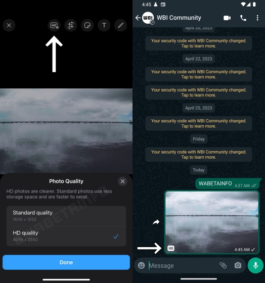 HD option while sending photos on WhatsApp