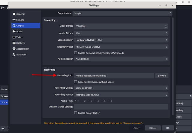 OBS Linux Recording Path Selection