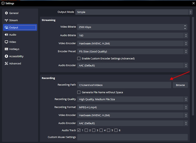 Selecting OBS Recording Path