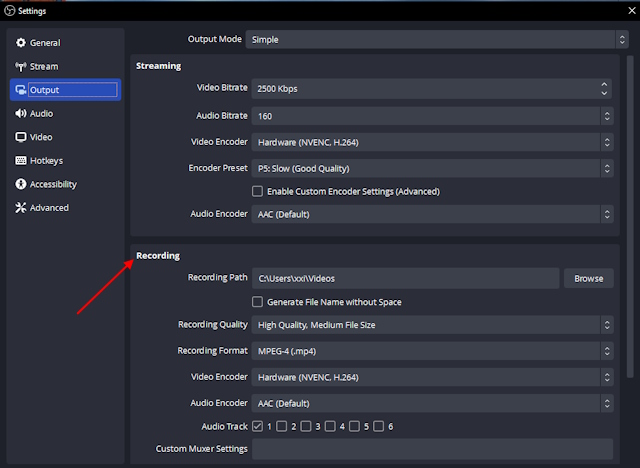 OBS Recording Setting Tab