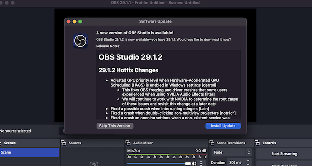 OBS new update available