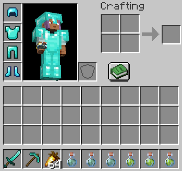 Recommended items in the inventory for raiding an ocean monument in Minecraft