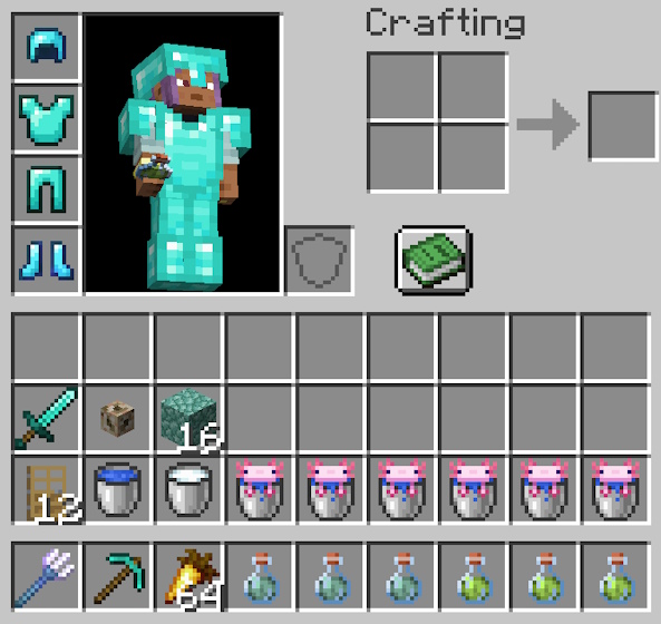 Optional and recommended items in the inventory for raiding an ocean monument in Minecraft