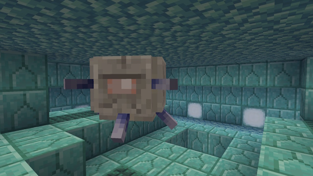 Elder guardian in the ocean monument in Minecraft