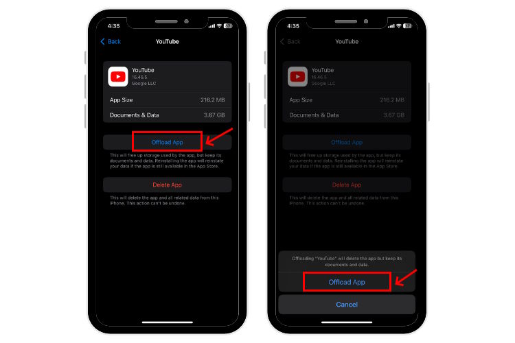 Offload YouTube App on iPhone