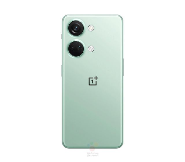 OnePlus Nord 3 back render in green color placed on a white background