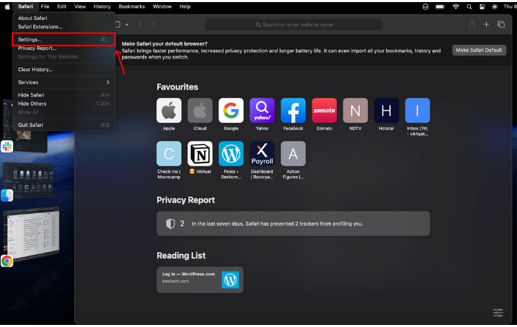 Open Settings in Safari on Mac