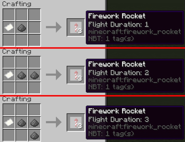 Feux D'Artifice Avec Différentes Recettes De Durée De Vol Dans Minecraft